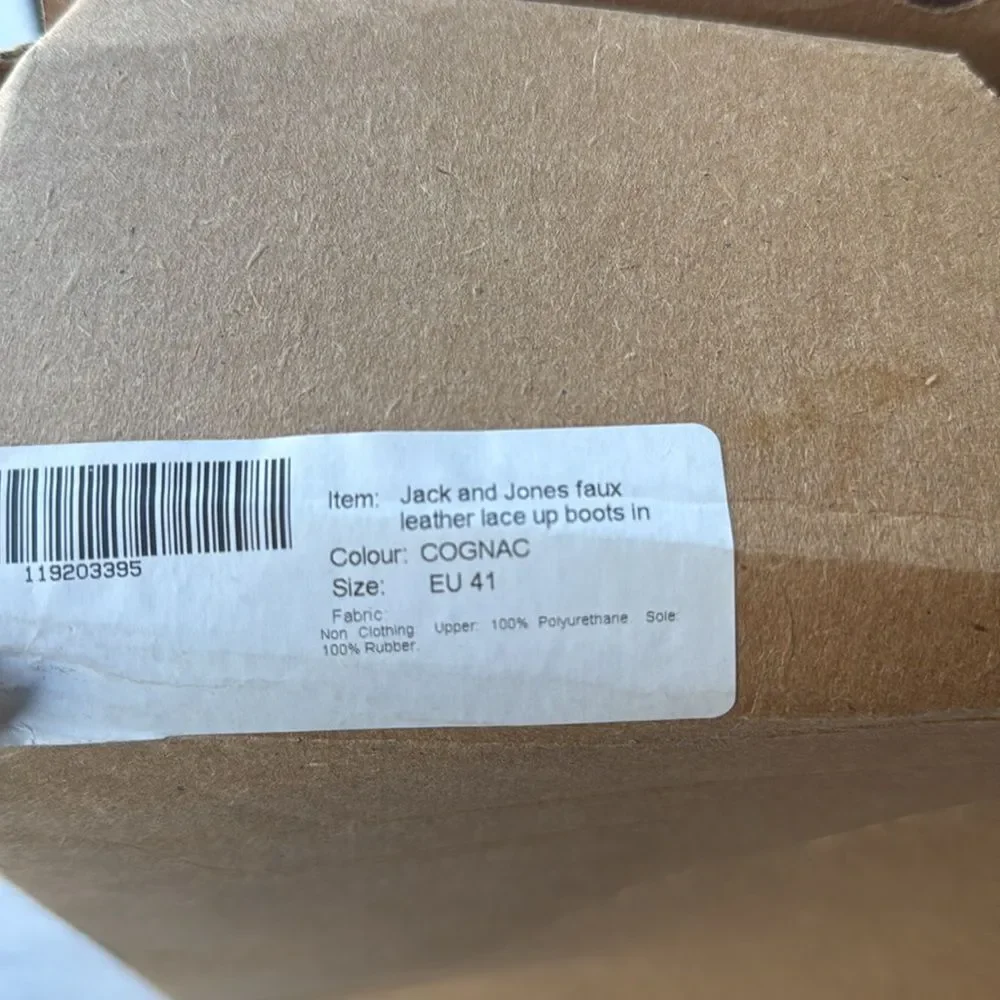 Jack & Jones faux leather brown size 8 lace up boots‎ in cognac brown NWT in box
